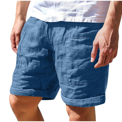 Men's Casual Linen Blend Cargo Shorts Solid Color 5-Pocket 1