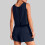 Completo casual da donna in cotone e lino, due pezzi, blu navy 4