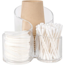 Distributeur de cotons-tiges et de tampons démaquillants à 3 compartiments transparent