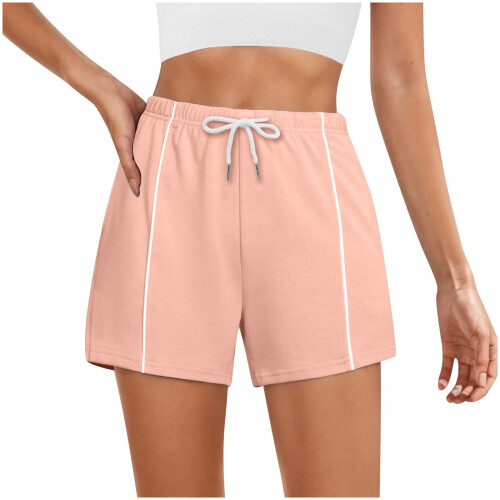 Dame ensfarvede shorts med elastisk talje og snørelommer 1