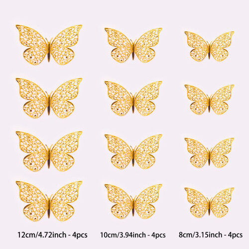 Vlinder Muurstickers 3D Metaal Hol 12-pack 2