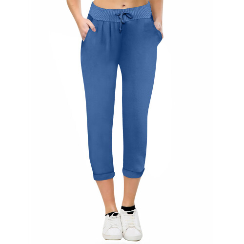 Pantalon crayon uni décontracté pour femme avec taille élastique et 1