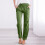 Calça feminina de corte reto em algodão e linho com cintura elástica verde 2