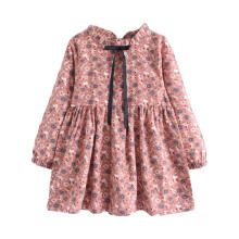 Mädchenkleid aus Baumwolle mit Blumenmuster, langärmelig, rosa, 2-8 Jahre