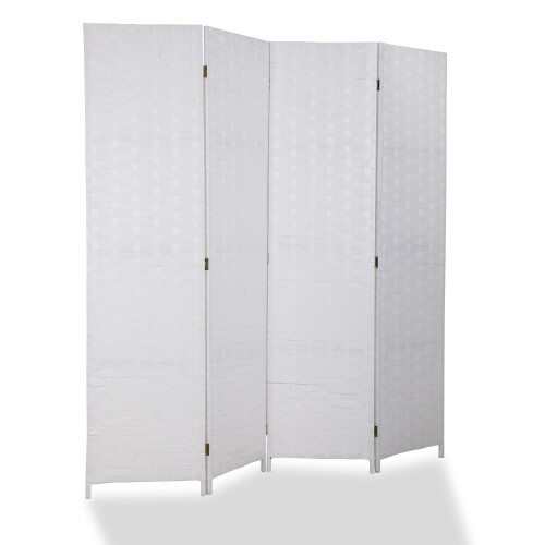 Room Divider 4-Panel Folding Screen White 6FT