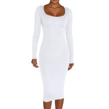 Women's slim solid scoop neck long sleeve dress