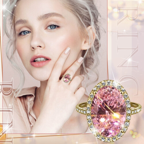Roze eivormige ring met strasssteentjes, damesmaat 5-11 1