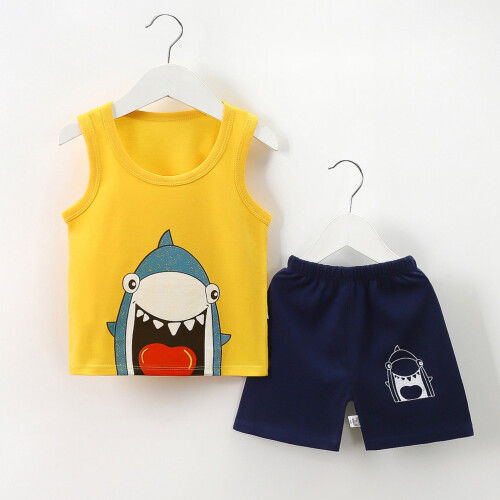 Completo da bambino composto da canotta e pantaloncini in cotone, colore nero, due pezzi. 2