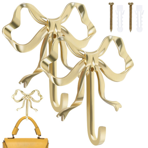Brass Bowknot Wall Hooks Gold 2 pcs