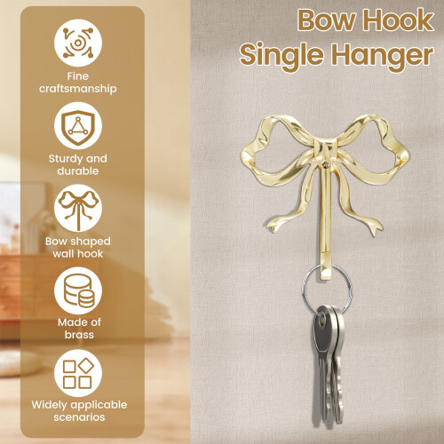 Brass Bowknot Wall Hooks Gold 2 pcs 1