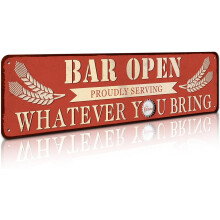Vintage metalen bord 'Bar Open' 4x16 inch (10x40 cm) voor binnen en buiten.