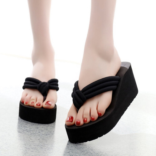 Black Knotted Platform Wedge Sandals Women 1 Pair 2