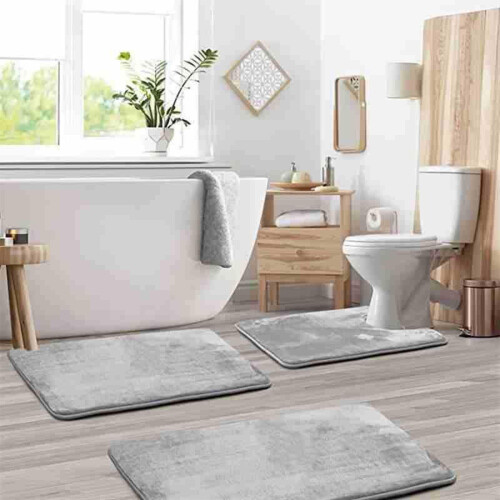 Ensemble de tapis de bain absorbant, doux et antidérapant 3 pièces