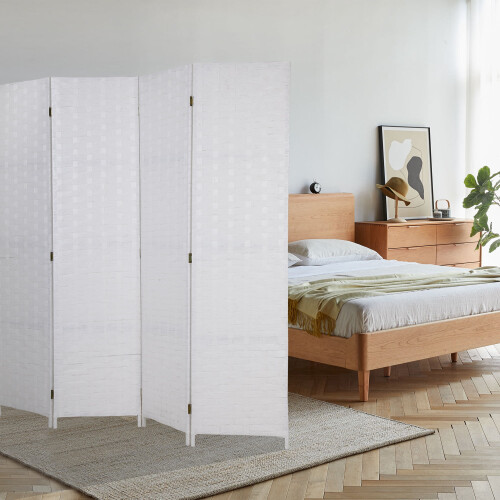 Room Divider 4-Panel Folding Screen White 6FT 1