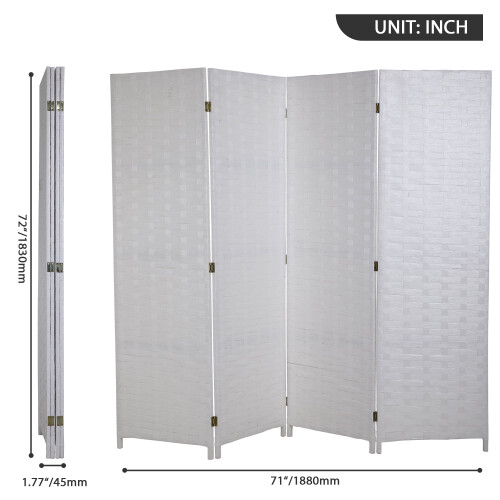 Room Divider 4-Panel Folding Screen White 6FT 2