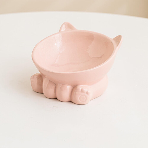 Tigela elevada para gatos com base antiderrapante rosa