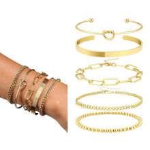 Conjunto de pulseiras folheadas a ouro para mulheres, 5 peças