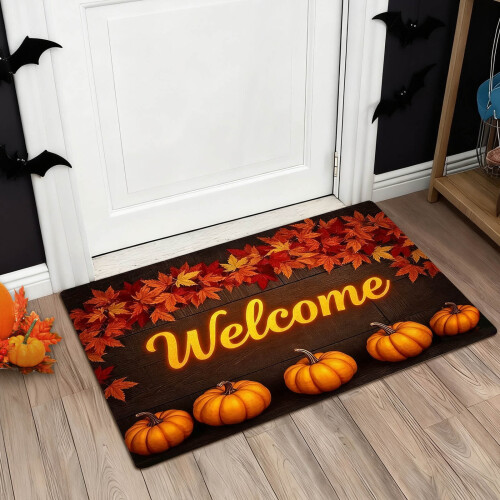 Πατάκι εισόδου Fall Welcome με σχέδιο κολοκύθας, απορροφητικό 18x30 εκ.