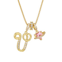 Heart-shaped diamond initial pendant necklace gold-plated
