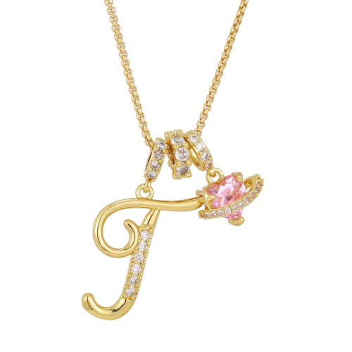 Heart-shaped diamond initial pendant gold-plated A-Z