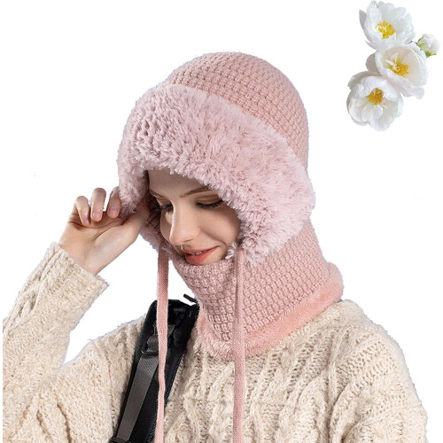 Gorro, cachecol e máscara 3 em 1 femininos com forro de lã.