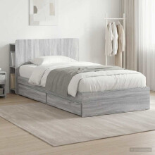 vidaXL Bed Frame with Storage Grey Sonoma 75 x 190 cm Engineered Wood
