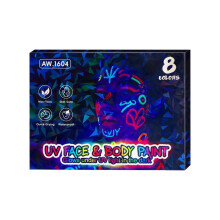 8-Pcs Glow-in-Black-Light Face Paint Crayons, UV Neon Body Paint Kit for Halloween, Mardi Gras & Masquerade (Compatible with Black Light)
