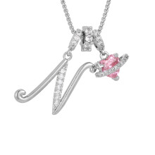 Pink Heart Diamond Crystal Initial Pendant Necklace A-Z