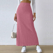 Damen-Bleistiftrock aus Rippstrick mit hohem Bund, pinkfarben, XL