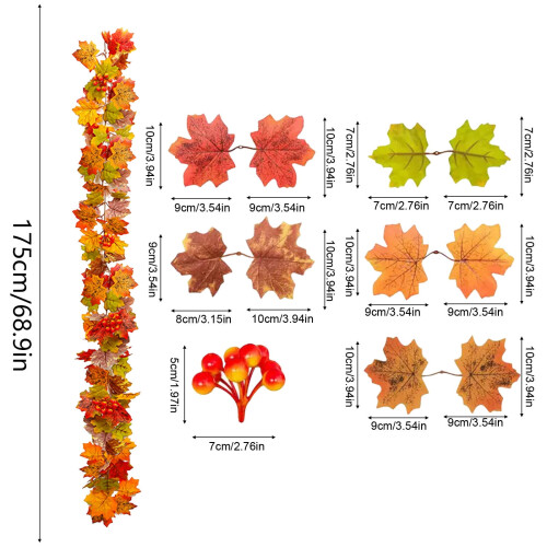Guirlande de feuilles d'érable suspendue, 1,75 m 2