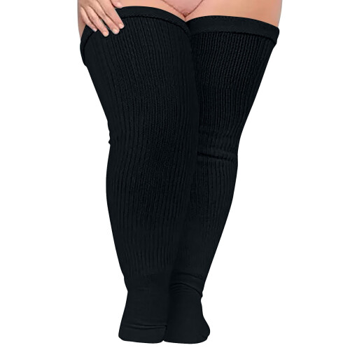 Damen-Overknee-Socken aus einfarbiger Baumwolle in Übergröße