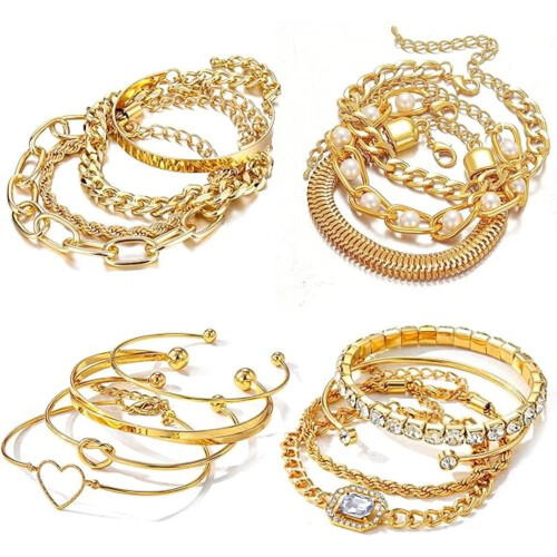 Set di 15 braccialetti color oro da donna