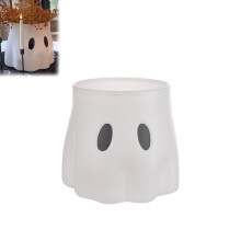 Maceta de plástico blanco con forma de cubo fantasma de Halloween
