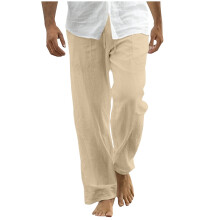 Herren-Leinenhose, lässig, locker geschnitten, elastischer Bund