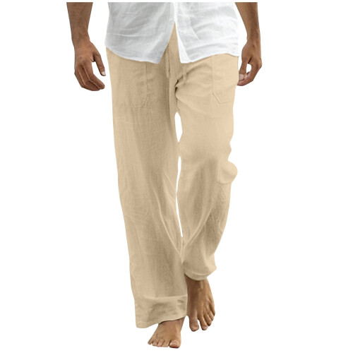 Herren-Leinenhose, lässig, locker geschnitten, elastischer Bund