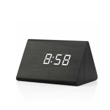 (black) Wooden Digital Alarm Clock Time Date Temperature Display Desk Clocks for Bedroom Living Room Bedside Office