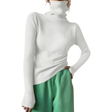 Weißer Damen-Rollkragenpullover mit Rippstrick in Übergröße