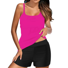 Traje de baño de dos piezas para mujer, color liso, con top ajustable.