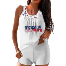 Conjunto de tankini para mujer con la bandera estadounidense: top de tirantes y shorts.