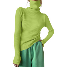Damen-Rollkragenpullover, gerippt, schmal geschnitten, langärmelig