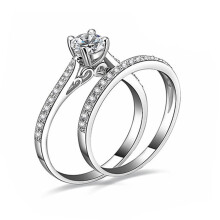 Conjunto de anillos de boda para mujer: circonita cúbica en plata de ley 925.
