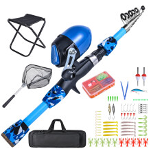 Kids fishing rod and reel combo with stool, net, telescopic