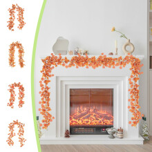Guirlande d'automne 1,80 m (5,9 pi) en rotin décoratif avec des feuilles d'argent