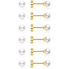 Pearl Stud Earrings for Women 6 Pairs 3-8mm Gold Plated