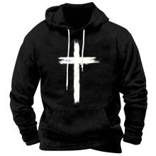 Sweat à capuche homme effet vieilli avec croix chrétienne et poche