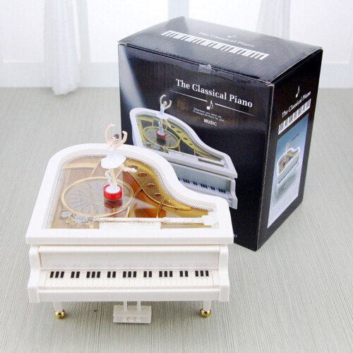 White ABS Music Box Piano Decor with Clockwork and Dancing