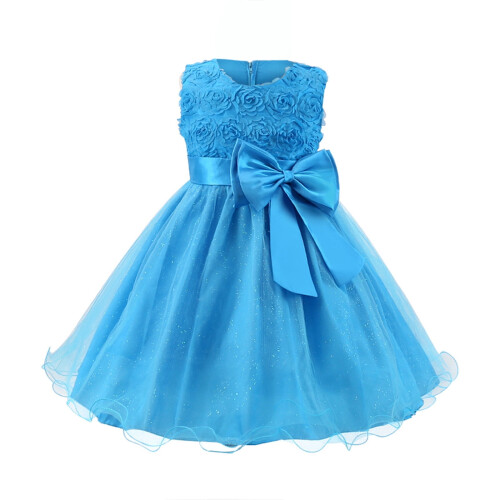 Vestido de princesa sem mangas para meninas com laço e renda1