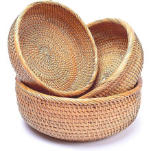 Paniers de rangement ronds en rotin naturel, 3 tailles, pour table de cuisine, plan de travail, fruits, pain, légumes, organisation