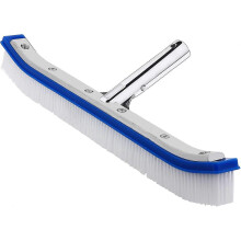 Spazzola per piscina compatibile con manici standard, setole in PVC curve per angoli, testina in alluminio.
