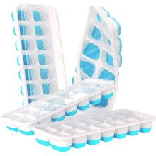 Tabuleiro de Gelo com Tampa, 14 Cubos de 27ml, Silicone e PP, Empilhável, Prático para Lavar na Máquina